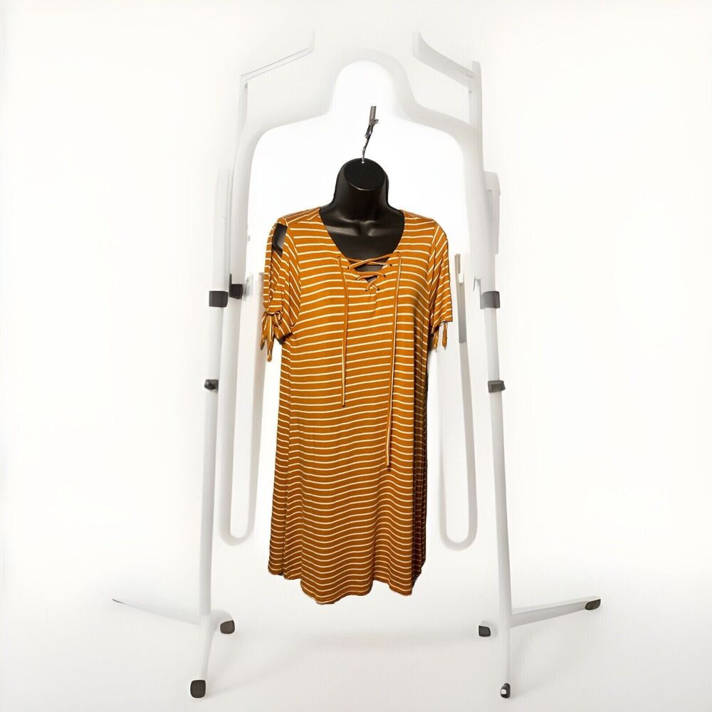 Womens Summer Dress Godess Medium Shoulder Cut‎ Out Tie Front Striped 5% Spandex